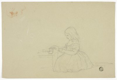 Ung jente skjenker te og profilskisse (recto), og skisse av italiensk bygate (verso) av Elizabeth Murray