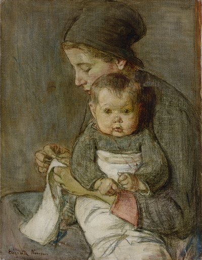 Mor og baby (olje på lerret) av Elizabeth Nourse