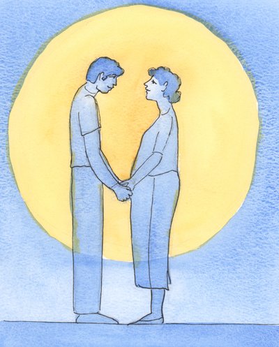 Et ektepar som virkelig elsker hverandre, og virkelig elsker Gud, ønsker å gjøre hans vilje, 2002 (w/c på papir) av Elizabeth Wang