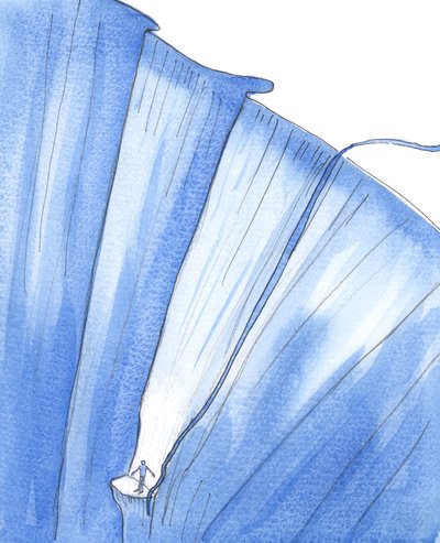 En person som er fanget i alvorlig synd er som en som er fanget på en liten avsats, dypt nede i avgrunnen, 2005 (akvarell på papir) av Elizabeth Wang