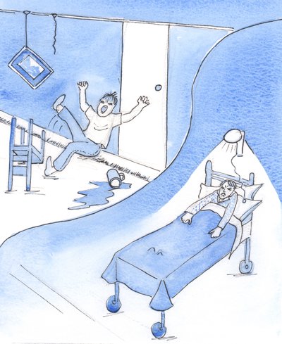 Et skrikende barn, usammenhengende med sinne, må overlates til å innse sitt behov for hjelp og innrømme at det er dumt, 2002 (w/c på papir) av Elizabeth Wang