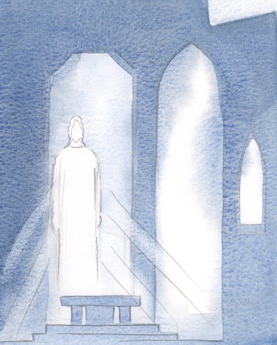 Alle gode ting og alle gaver og kunnskap i bønn kommer til oss gjennom Kristus, 2000 (w/c på papir) av Elizabeth Wang
