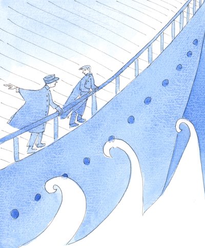 Enhver som veileder folk på en vanskelig reise, må påpeke farene og tilby fornuftige regler for oppførsel, 2005 (akvarell på papir) av Elizabeth Wang