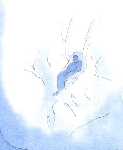 Som et barn hviler etter å ha lekt i en snøfelt, slik kan jeg hvile i Gud, vugget i Hans guddommelighet, når jeg vender meg til Ham i tillit, 2003 (w/c på papir) av Elizabeth Wang