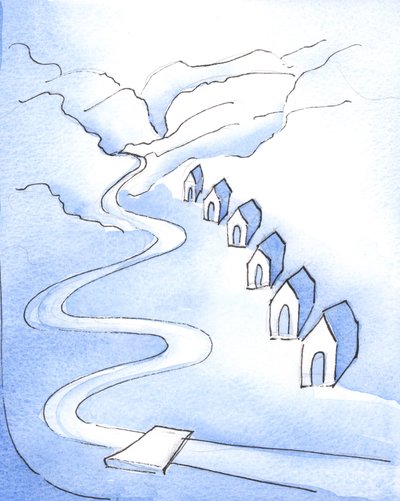 Som en munk arbeider, ved bønn, eksempel, undervisning og vennlighet, for å ta vare på og utdanne barn, hjelper han med å bygge dem inn i en serie med Den Hellige Ånds templer, 2003 (w/c på papir) av Elizabeth Wang