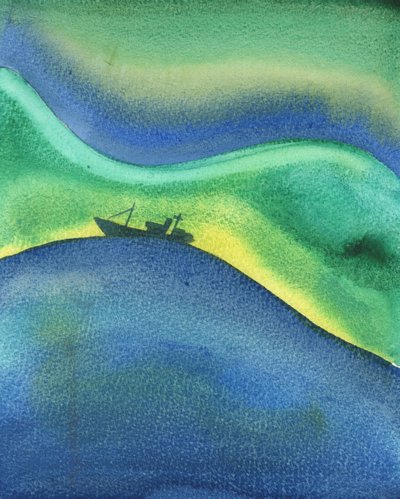 Som et skip på havet er omgitt av vann, så er vi helt omgitt og holdt oppe av Guds kjærlighet - enten vi ber eller ikke, og om vi opplever hans nærvær eller ikke, 2003 (w/c on pape) av Elizabeth Wang