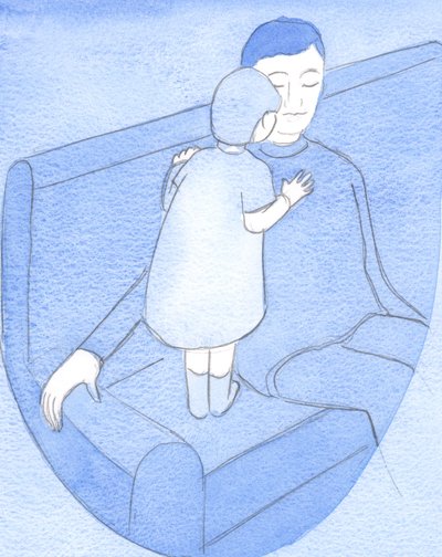Som en jordisk far løfter opp sitt lille barn for åpenhjertig prat og ømme omfavnelser, slik fryder Gud oss i kontemplasjonsbønn, 2002 (w/c på papir) av Elizabeth Wang