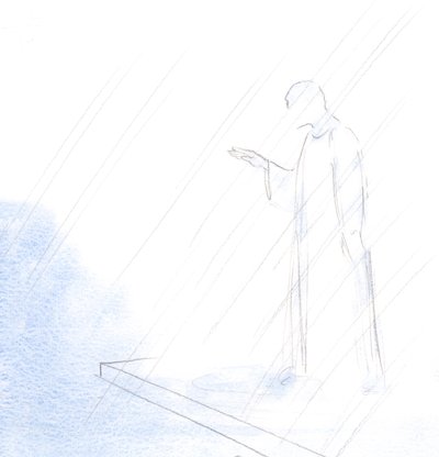 Som presten gjorde det hellige korsets tegn og ga oss sin velsignelse, slik gjorde også Kristus vår Yppersteprest., 2001 (w/c på papir) av Elizabeth Wang
