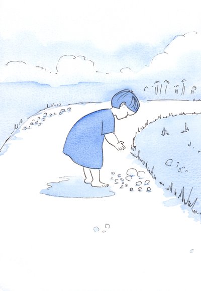 Når vi ofrer våre synder til Gud, i omvendelse, tar han imot dem som en gave, som når en mor tar imot en småstein fra et barn som en juvel, 2002 (w/c på papir) av Elizabeth Wang
