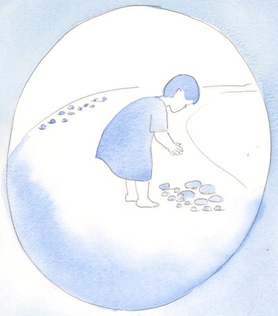 Når vi ofrer våre synder til Gud, i omvendelse, tar han imot dem som en gave, som når en mor tar imot en småstein fra et barn som en juvel, 2002 (w/c på papir) av Elizabeth Wang
