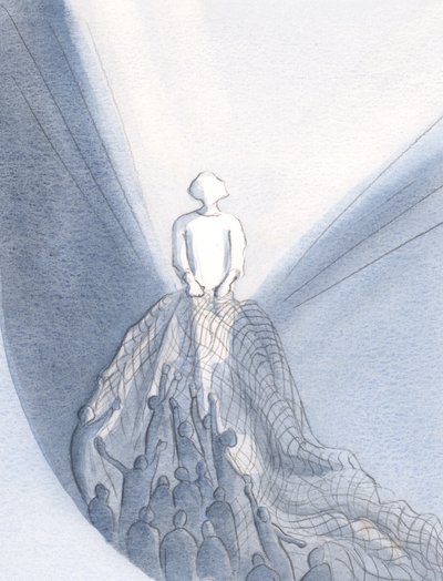 Ved messen trekker Jesus, som en fisker, inn i sitt rike de som elsker ham, 2001 (w/c på papir) av Elizabeth Wang