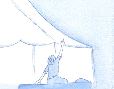 Ved det minste skrot av sann anger i bønn, er det som om vi rører ved Gud, som utøser sin tilgivelse som regn, 2002 (w/c på papir) av Elizabeth Wang