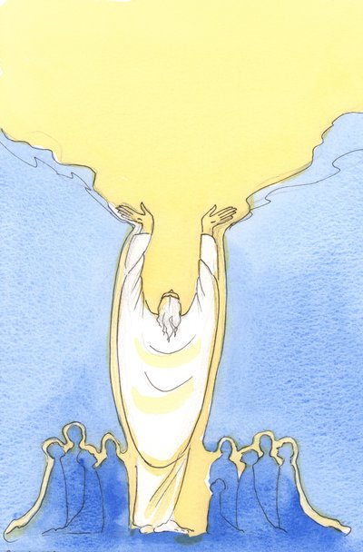 Fordi Jesus Kristus er Gud så vel som menneske, og tilstede blant oss ved messe, 2003 (w/c på papir) av Elizabeth Wang
