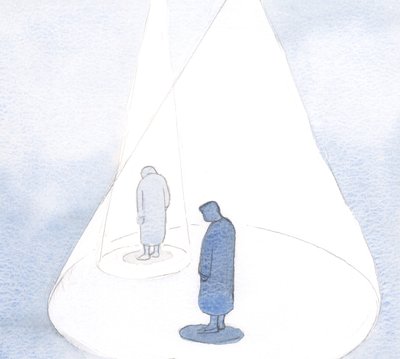 Ved vår minste handling av omvendelse og ydmykhet får Gud vår forståelse til å utvides, som en voksende sirkel av lys., 2001 (w/c på papir) av Elizabeth Wang