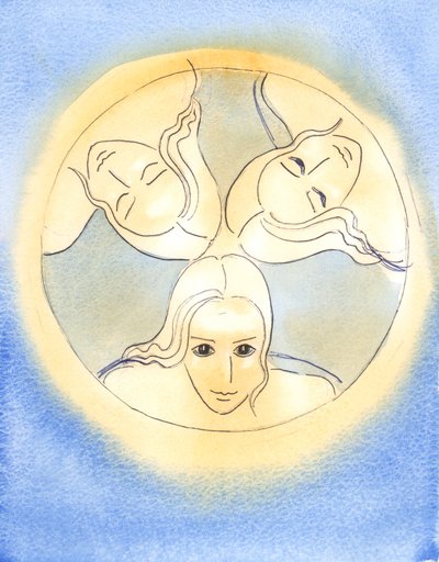 Ved dette bildet har Herren gitt en påminnelse om at de tre guddommelige personene er én Gud – hellig og udelt, 2003 (w/c på papir) av Elizabeth Wang
