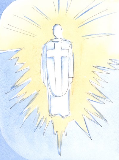 Kristus - nesten uutholdelig blendende, kongelig og mektig - hersker nå i himmelen, sann mann og sann Gud, vår yppersteprest, 2002 (w/c på papir) av Elizabeth Wang