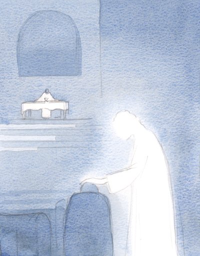 Kristus beundrer selv vår svake kjærlighet til ham. Han får det til å blusse opp ytterligere i våre hjerter, og smitte ut på andre., 2001 (w/c på papir) av Elizabeth Wang