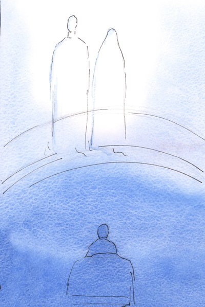 Kristus og hans mor viste seg for meg, i herlighet, etter nattverden. Det var for å oppmuntre og trøste meg, 2002 (w/c på papir) av Elizabeth Wang
