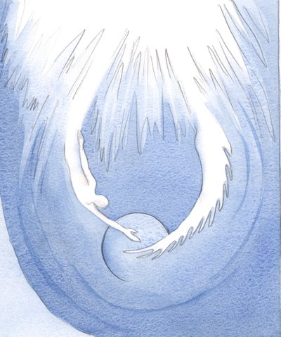 Kristus og Den Hellige Ånd er som to armer fra Faderen som omfavner jorden, 2001 (w/c på papir) av Elizabeth Wang