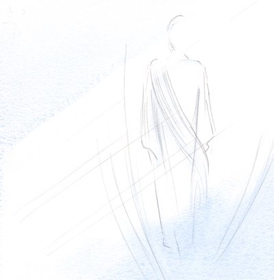 Kristus overbeviser oss ikke i nattverden, men tar i stillhet imot vårt hjertes hyllest; han er vår sanne følgesvenn., 2001 (w/c på papir) av Elizabeth Wang
