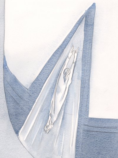 Kristus kom inn i himmelen kledd i hvitt, og vi følger veien., 2001 (w/c på papir) av Elizabeth Wang
