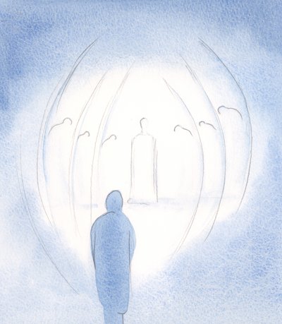 Kristus er alltid den samme, tålmodig og kjærlig, her med sine engler, selv i sjelen., 2000 (w/c på papir) av Elizabeth Wang