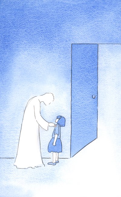 Kristus, som en eldre bror eller venn, gleder seg over våre anstrengelser for å være klare til feiringen av messen, 2002 (w/c på papir) av Elizabeth Wang