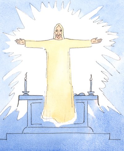 Kristus åpenbarte seg ved innvielsen, 2004 (w/c på papir) av Elizabeth Wang