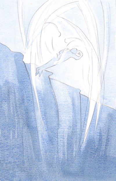 Kristus sender sine engler for å redde sjeler fra mørket og for å bringe dem nærmere Hans lys., 2001 (w/c på papir) av Elizabeth Wang