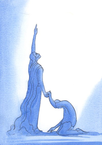 Kristus, den syndfrie Gud-mannen, er syndernes forkjemper, 2002 (w/c på papir) av Elizabeth Wang