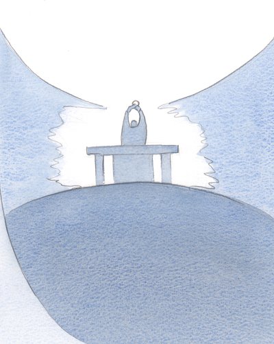 Kristi offer av seg selv ved alteret fører til at en går inn til selve himmelen., 2001 (w/c på papir) av Elizabeth Wang