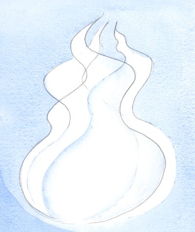 Hver guddommelig person, hver flamme, har den samme guddommelige natur. Sammen er de én Gud, én ild, 2002 (w/c på papir) av Elizabeth Wang