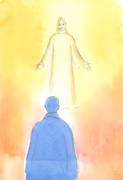 Hver av oss kan spørre: "Hvis Kristus stod, synlig, foran meg, hva ville jeg skamme meg mest over?" Hva, i vår sjel og liv, trenger vi å rette opp?., 2004 (w/c på papir) av Elizabeth Wang