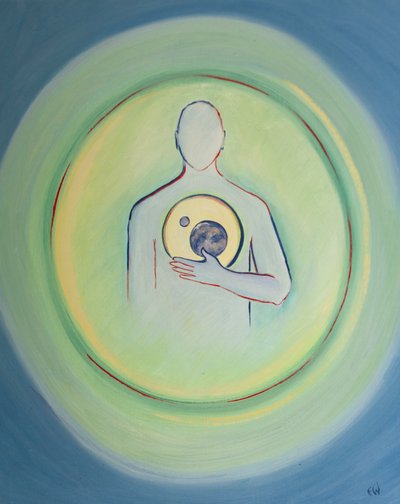 Fra Guds hjerte har alt som eksisterer oppstått, 2003 (olje om bord) av Elizabeth Wang