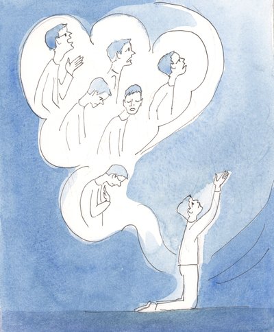 Gud er sannhet, og når vi snakker sannhet til ham i bønn, gleder det ham, og vi kommer nærmere ham, 2003 (w/c på papir) av Elizabeth Wang
