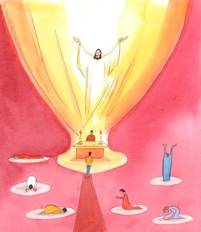 Gud ser enhver god innsats av mennesker for å tjene ham, 2003 (w/c på papir) av Elizabeth Wang