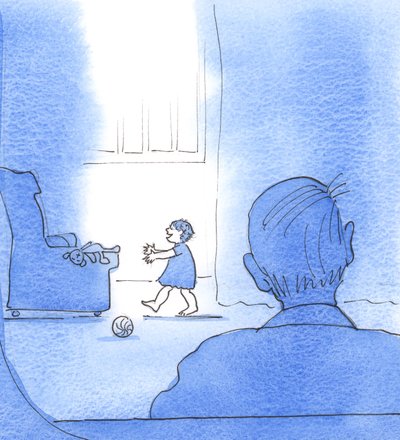Gud Faderen skjuler sin glede i oss, for ikke å skremme oss ved intensiteten av sin glede og hengivenhet, 2003 (w/c på papir) av Elizabeth Wang