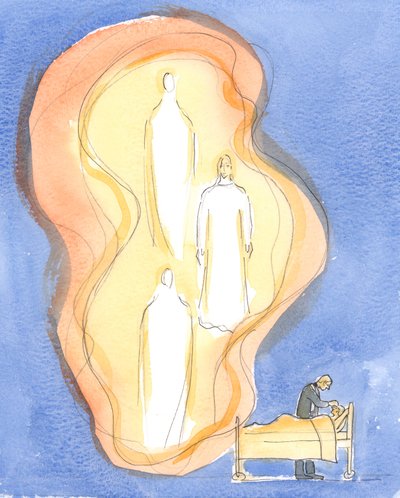 Guds gave til de syke er Jesus Kristus selv, med Faderen og Den Hellige Ånd, Én Gud - på jobb i dette sakramentet, 2004 (w/c på papir) av Elizabeth Wang