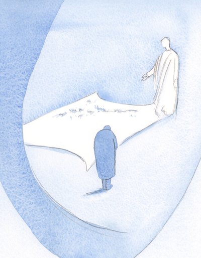 Han forklarte at mitt fillete plagg – ved at det ble utsatt for hans blikk – ville bli plettfritt. Det blir "bryllupsplagget", 2000 (w/c på papir) av Elizabeth Wang