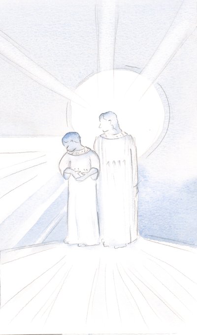Han inviterte meg til å bære hans plagg og å være "en annen Kristus", kjærlig å utføre hans arbeid, 2000 (w/c på papir) av Elizabeth Wang