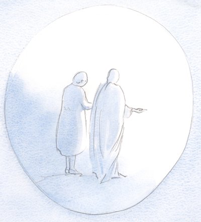 Han var ved siden av meg og rakte ut hånden for å hjelpe og trøste andre uansett hvor jeg rakte ut hånden til dem., 2001 (w/c på papir) av Elizabeth Wang