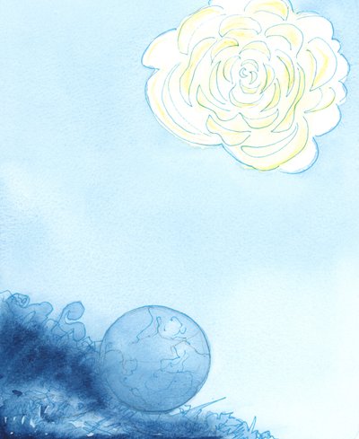 Himmelen ble representert som en enorm blomst, i hjertet av denne var en vakker, parfymert, blendende helligdom, 2003 (w/c på papir) av Elizabeth Wang