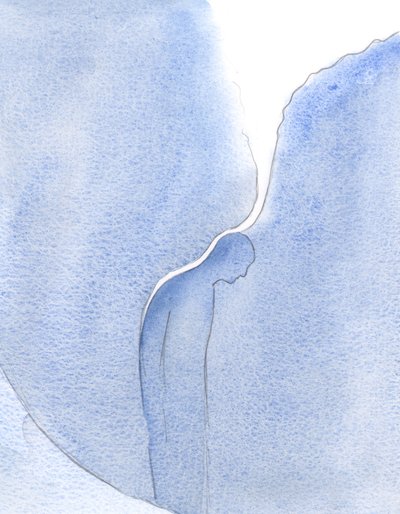 Hvor fantastisk sender vår Hellige Frues bønn ned en skinnende strøm av nåde, som en beroligende balsam, over en ventende sjel i Skjærsilden., 2001 (w/c på papir) av Elizabeth Wang