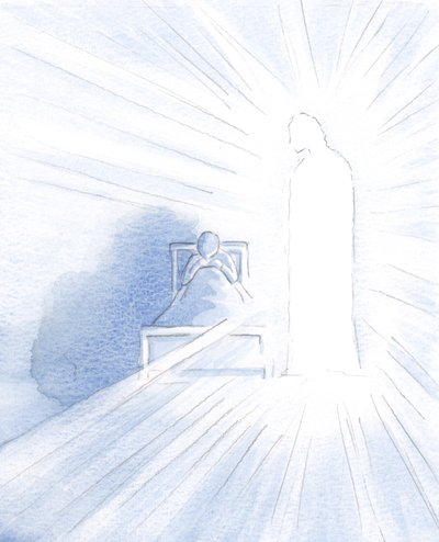 Jeg husker at Kristus kom til meg som ung voksen: Hvor flammende var hans herlighet; hvor mørk jeg så at min egen sjel var, 2000 (w/c på papir) av Elizabeth Wang