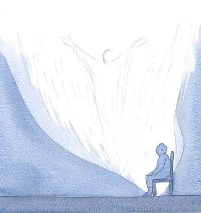 Jeg satt ved siden av min sjel - som det var - og ofret Kristi egen ære til Faderen, i lovprisning og tilbedelse., 2001 (w/c på papir) av Elizabeth Wang
