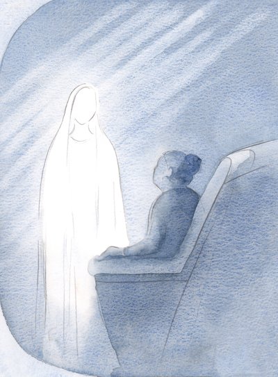 Jeg ble i bønn med Jomfru Maria, denne dronningen og sanne moren, og ba henne om hjelp for kirken og for verden, 2000 (w/c på papir) av Elizabeth Wang