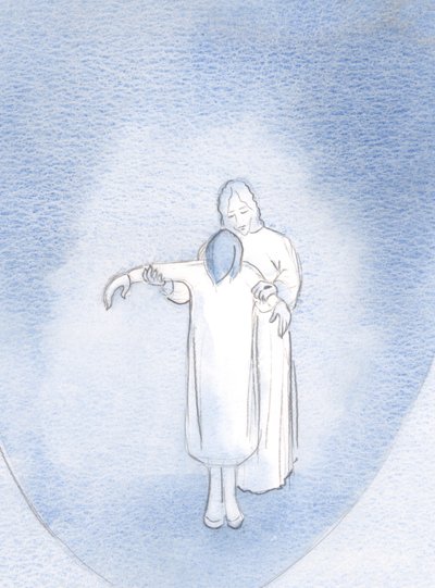 Hvis vi blir ett med Kristus i lidelse (tålmodig båret) blir vi ett med ham i bønn, 2000 (w/c på papir) av Elizabeth Wang