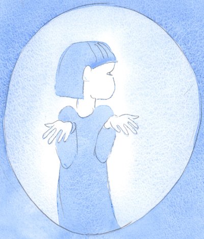 Hvis vi vender oss til Gud i bønn, ønsker gaver, men er motvillige til å gjøre hans vilje, er vi som barn som rekker ut hendene men ser bort, 2002 (w/c på papir) av Elizabeth Wang