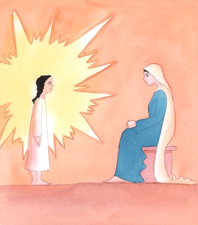 Hvis vi ønsker å nærme oss Kristus i tilbedelse, for å vise frem den kjærligheten som ble vist ham av hans mor Maria på jorden, trenger vi bare å vise ham vår glede i hans virkelige nærvær, 2005 (akvarell på papir) av Elizabeth Wang