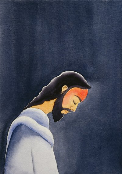 I sin smerte ber Jesus i Getsemane til sin far, 2006 (w/c på papir) av Elizabeth Wang